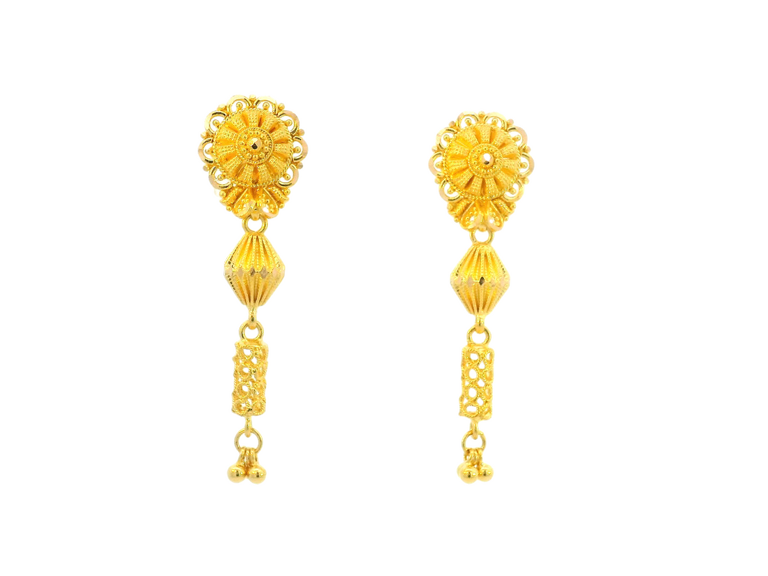 22K Yellow Gold Floral Hanging Earrings