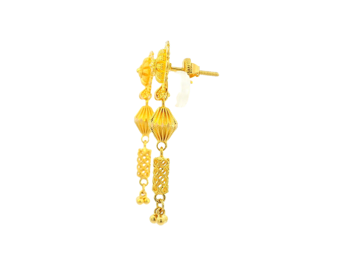 22K Yellow Gold Floral Hanging Earrings