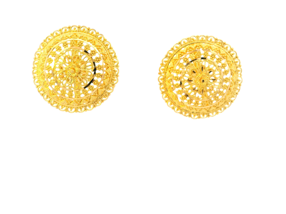 22K Yellow Gold Ornate Stud Earrings