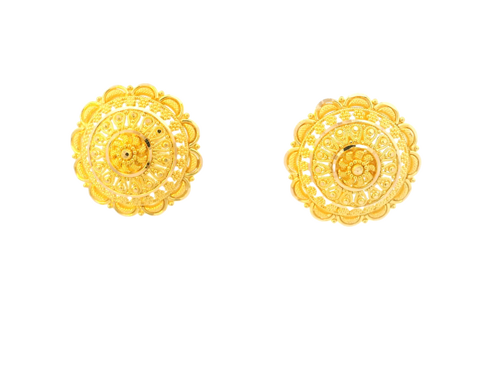 22K Yellow Gold Floral Stud Earrings