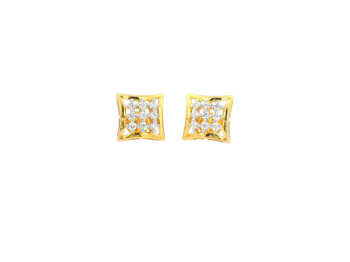 22K Gold Cubic Zirconia Square Stud Earrings