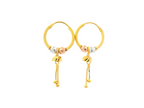 22K Gold Multi-Tone Bali Hoop Earrings with Hanging Charms