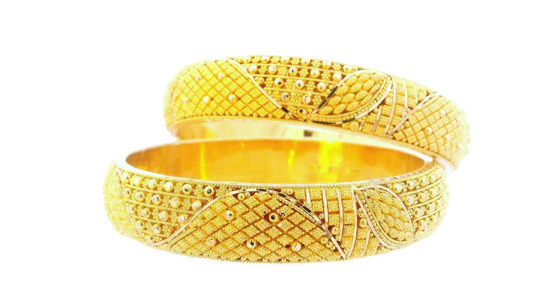 Stunning 22K Yellow Gold Intricate Design Bangles – Set of 2