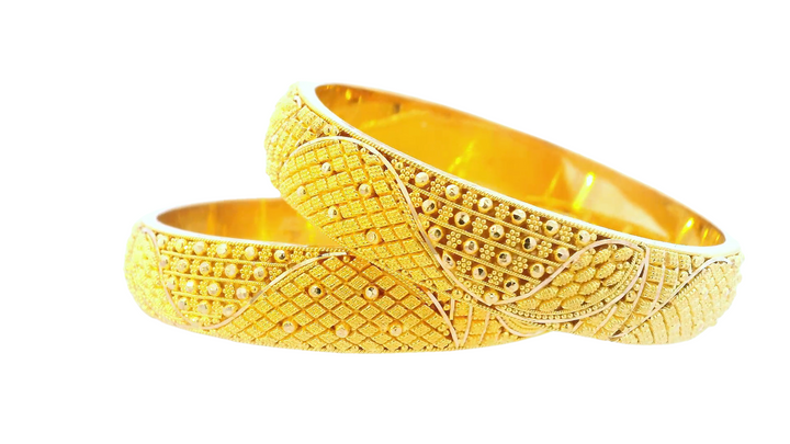 Stunning 22K Yellow Gold Intricate Design Bangles – Set of 2