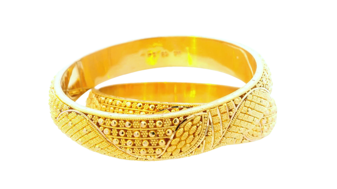 Stunning 22K Yellow Gold Intricate Design Bangles – Set of 2