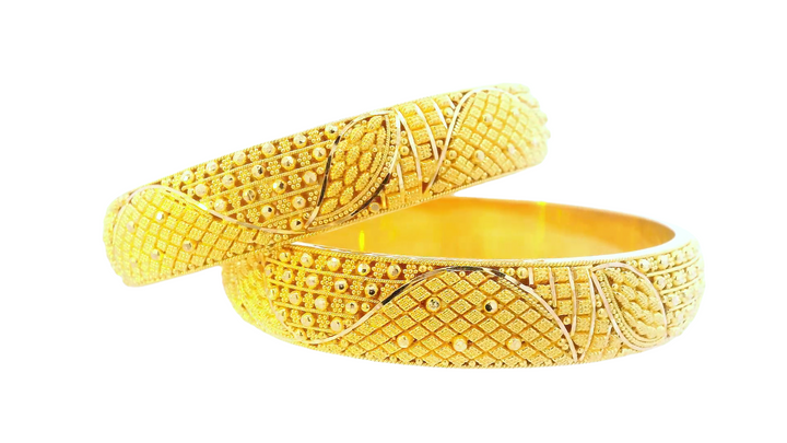 Stunning 22K Yellow Gold Intricate Design Bangles – Set of 2