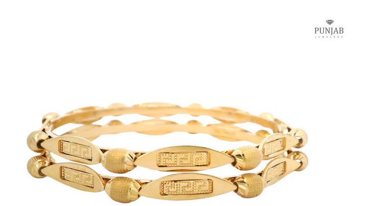 22K Yellow Gold Designer-Inspired Bangle Set (2 Pcs)