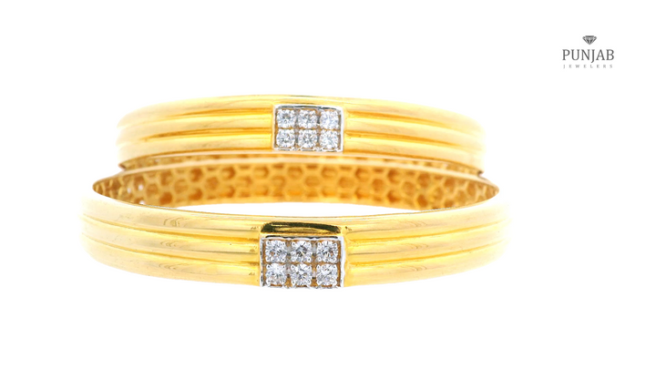 22K Yellow Gold Bangles with Cubic Zirconia Accents (Set of 2)