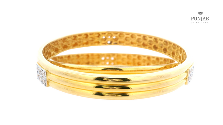 22K Yellow Gold Bangles with Cubic Zirconia Accents (Set of 2)