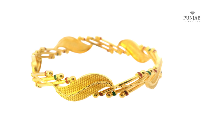 22K Yellow Gold Bangle with Meenakari Detailing