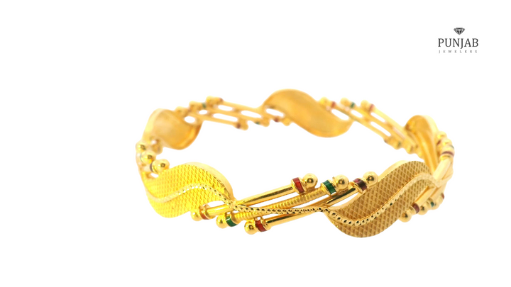 22K Yellow Gold Bangle with Meenakari Detailing