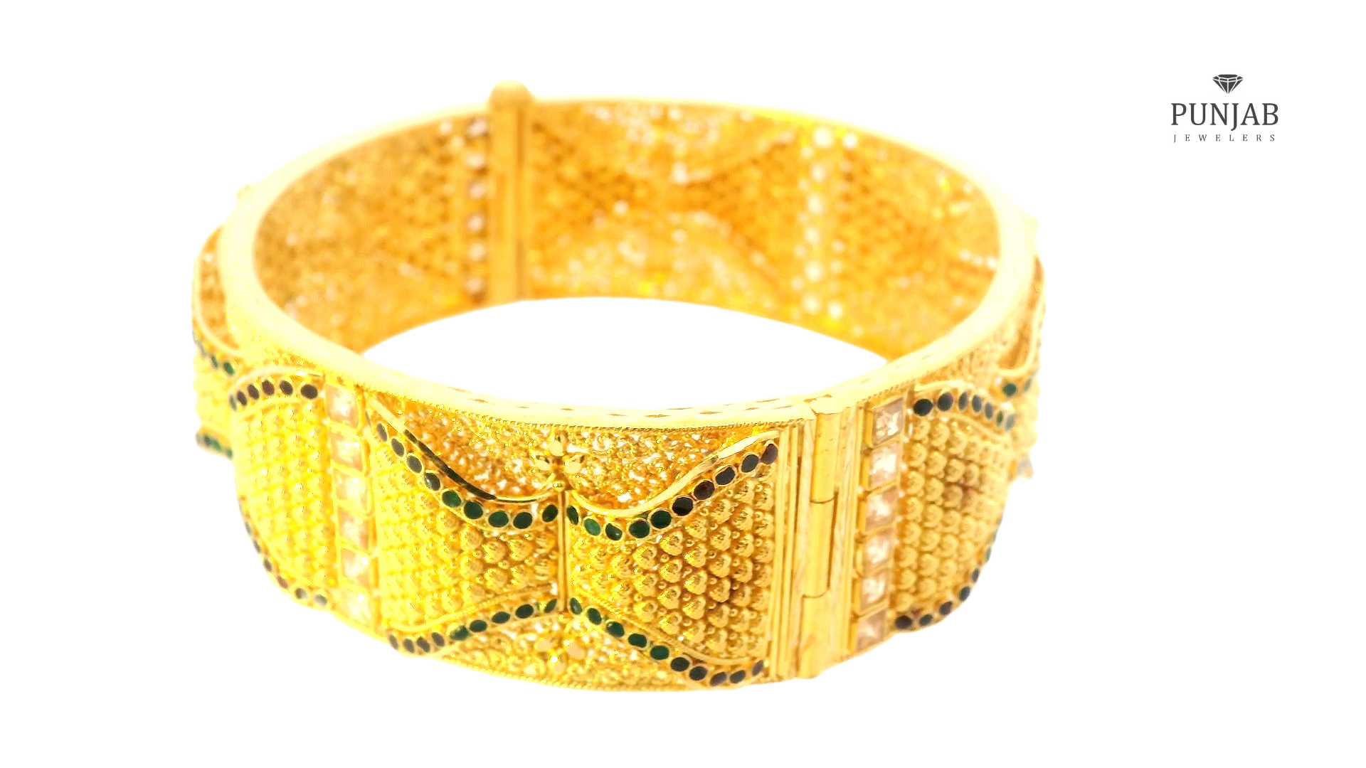 22K Yellow Gold Meenakari Screw Bangle with Cubic Zirconia Accents