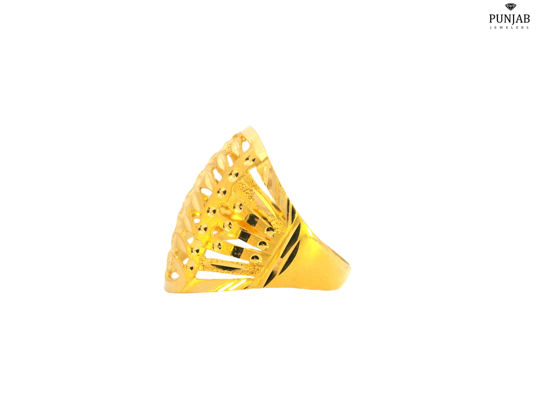 22K Yellow Gold Openwork Ring with Textured Design