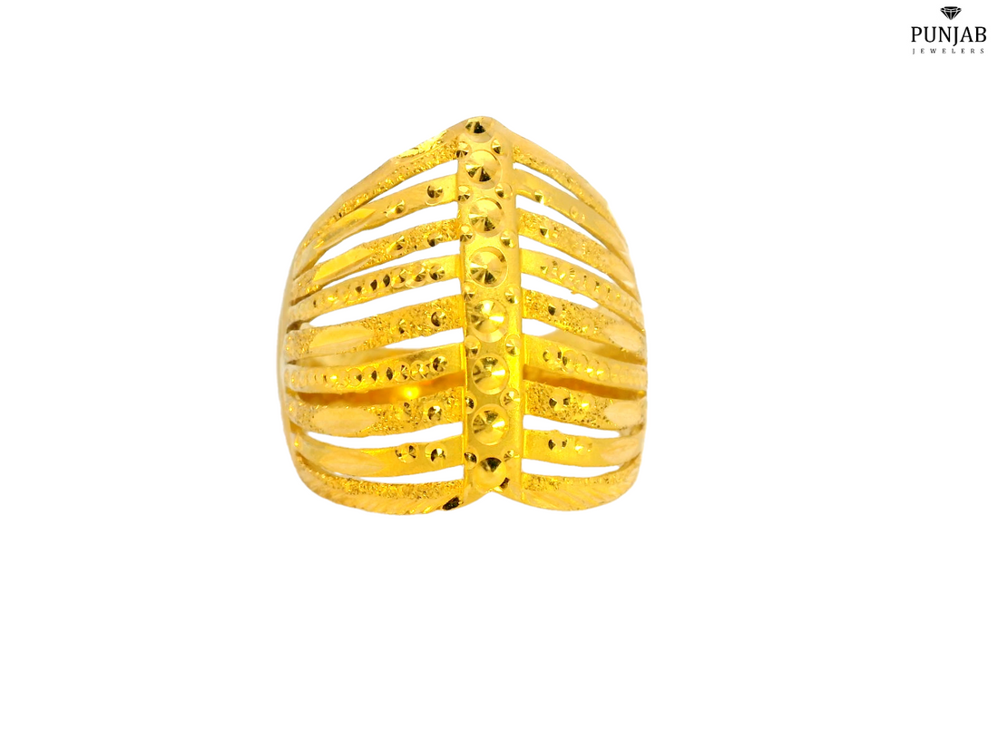 22K Yellow Gold Layered Openwork Ring with Textured Finish