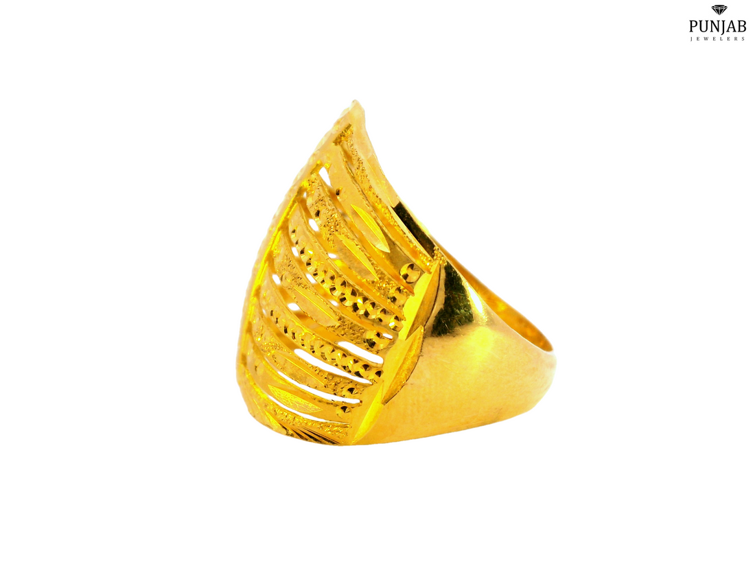 22K Yellow Gold Layered Openwork Ring with Textured Finish