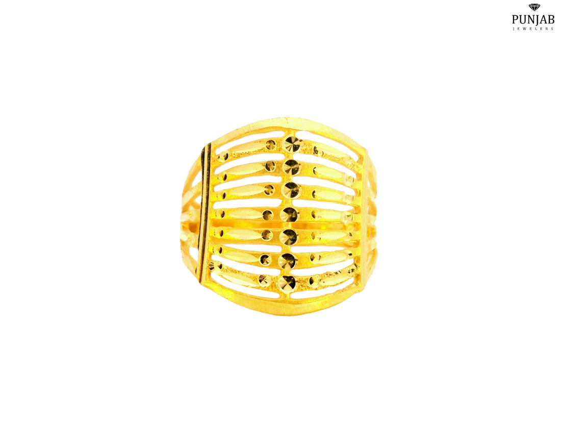 22K Yellow Gold Striped Openwork Ring with Lightweight Design