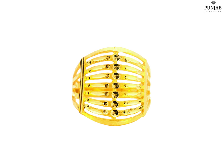 22K Yellow Gold Striped Openwork Ring with Lightweight Design