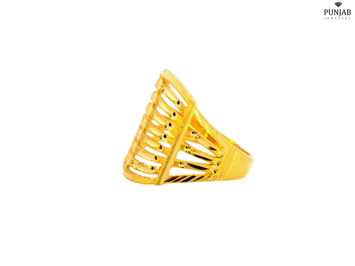 22K Yellow Gold Striped Openwork Ring with Lightweight Design