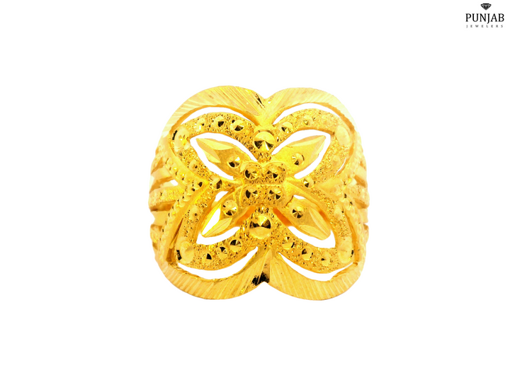 22K Yellow Gold Floral Openwork Ring with Textured Finish