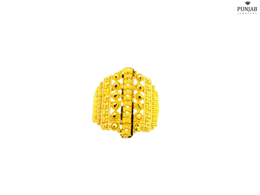 22K Yellow Gold Beaded Pattern Ring with Textured Finish