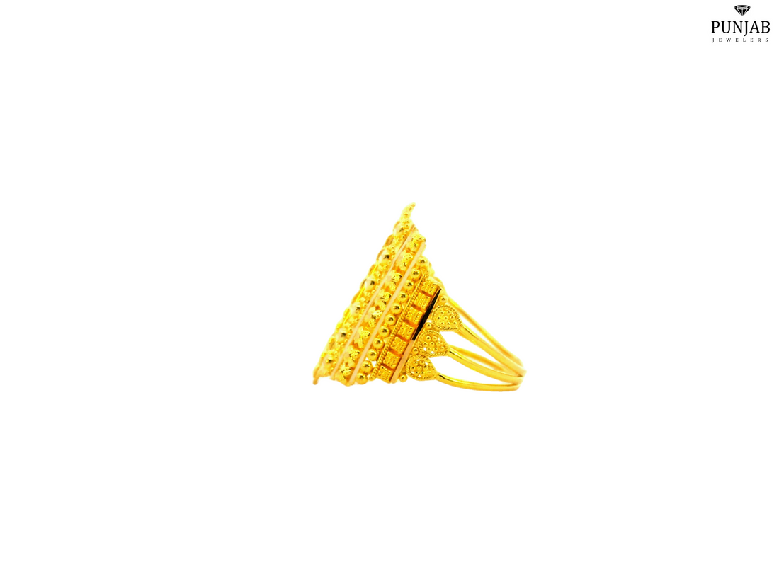 22K Yellow Gold Beaded Pattern Ring with Textured Finish