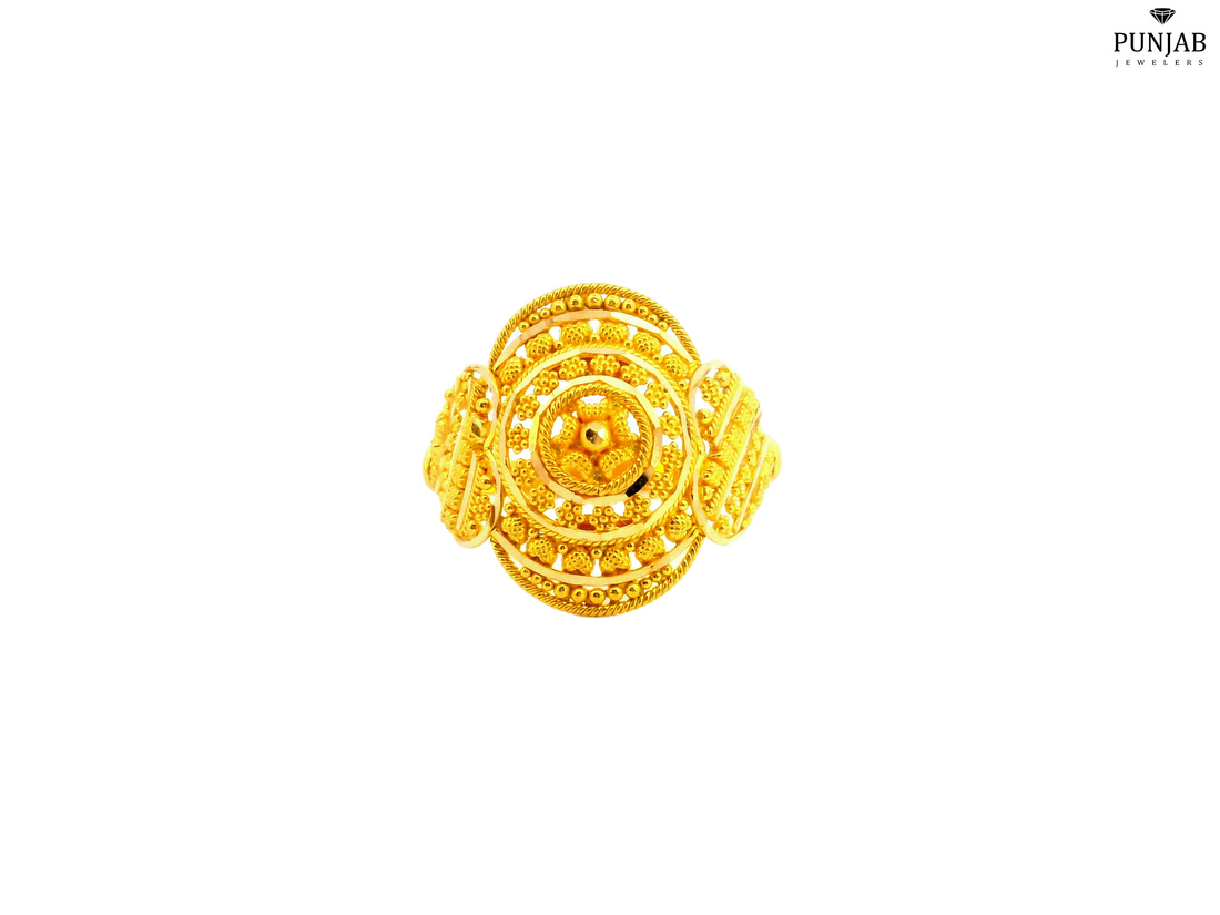 22K Yellow Gold Beaded Spiral Design Ring