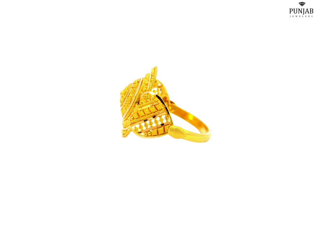 22K Yellow Gold Beaded Spiral Design Ring