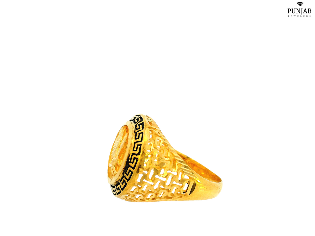 22K Yellow Gold Eagle Ring with Greek Key Border