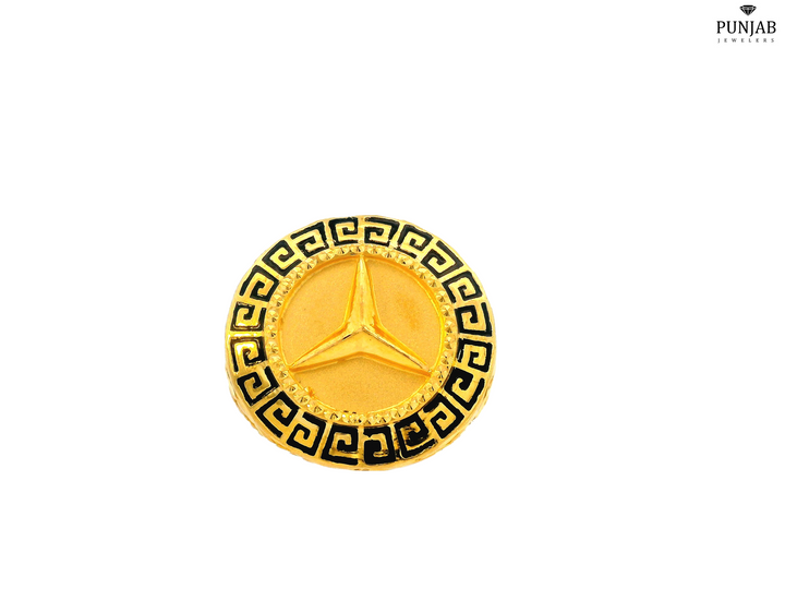 22K Yellow Gold Star Ring with Greek Key Border