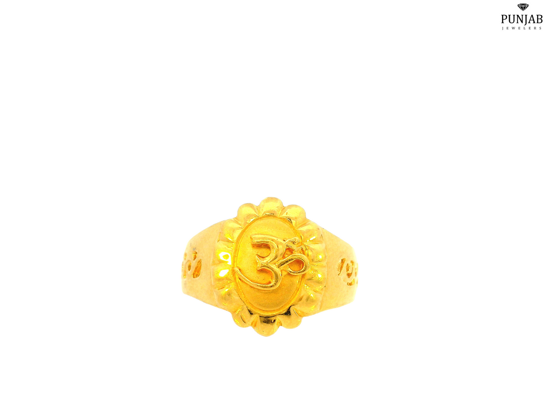 22K Yellow Gold Om Ring with Floral Border