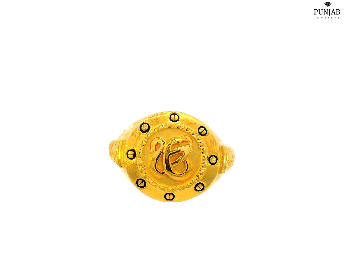 22K Yellow Gold Khanda Ring with Beaded Border