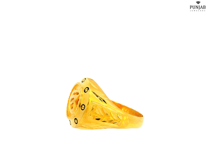 22K Yellow Gold Khanda Ring with Beaded Border