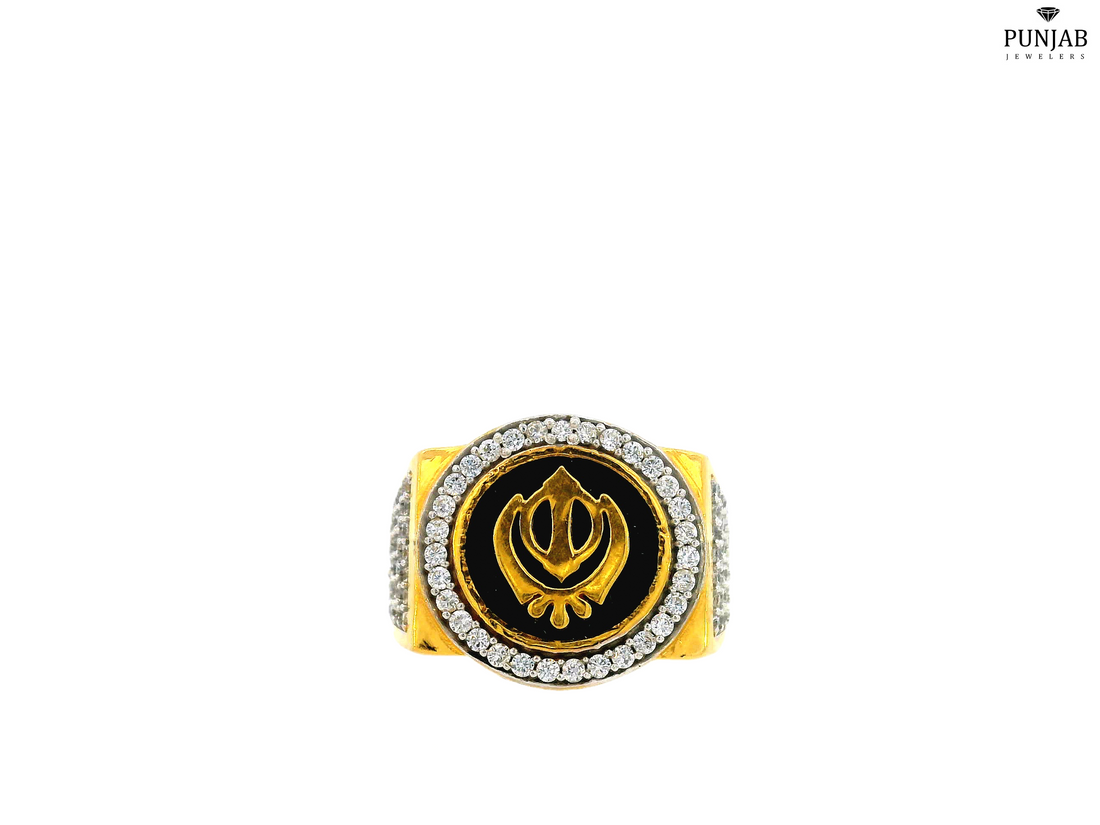 22K Yellow Gold Khanda Ring with Cubic Zirconia Accents