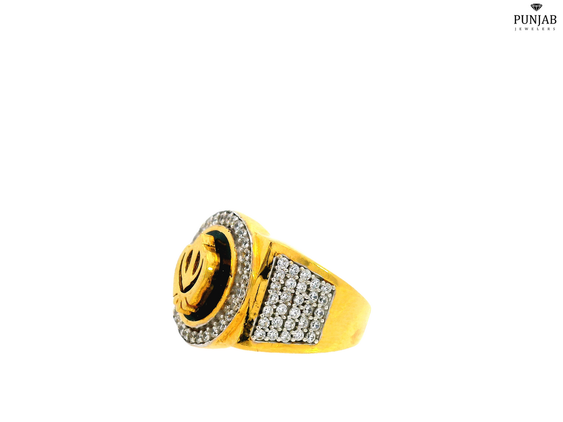 22K Yellow Gold Khanda Ring with Cubic Zirconia Accents