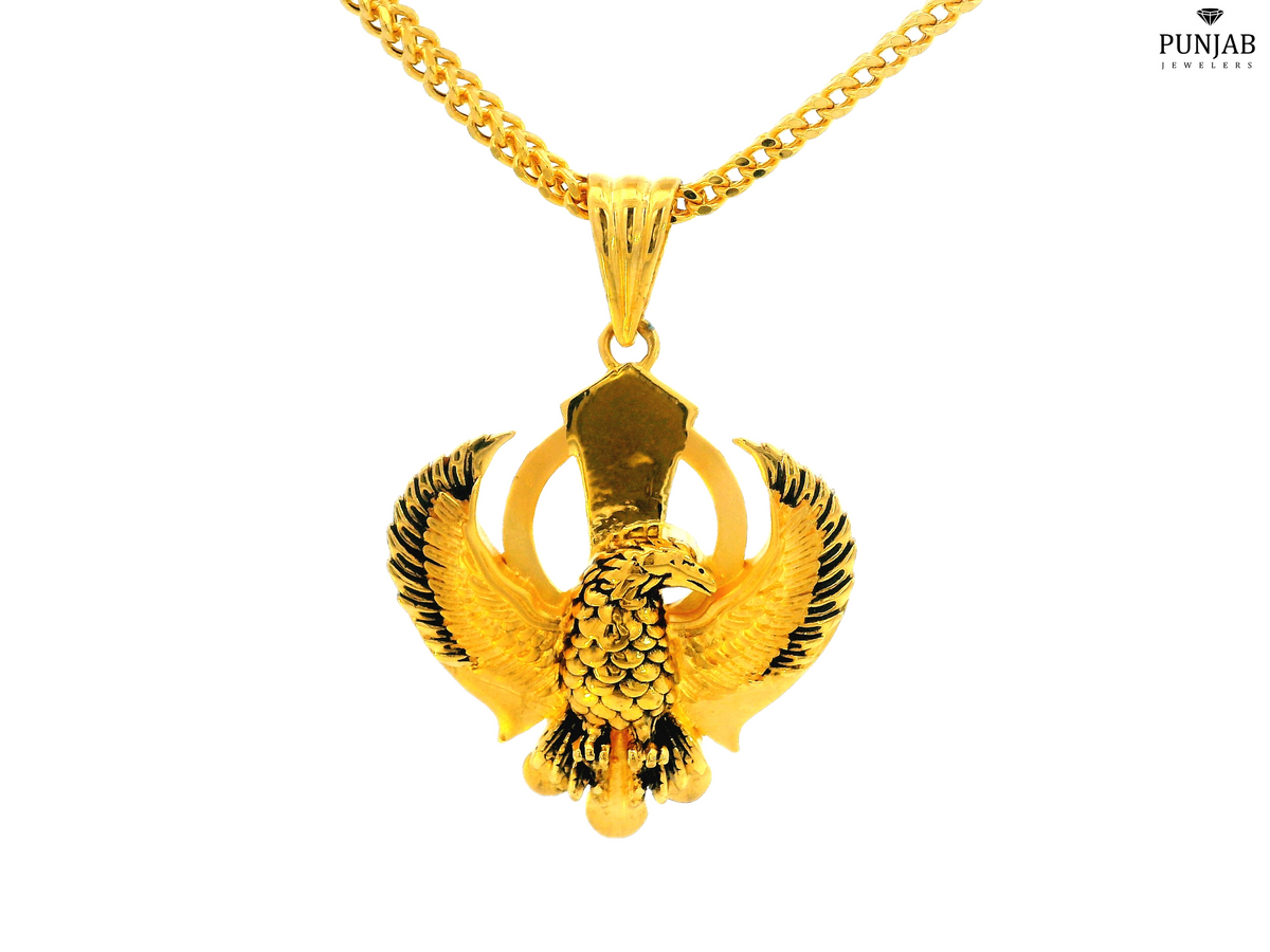 22K Yellow Gold Khanda Symbol Pendant with Eagle Design – Punjab