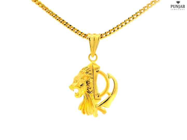 22K Yellow Gold Khanda Symbol Pendant with Lion Head Design