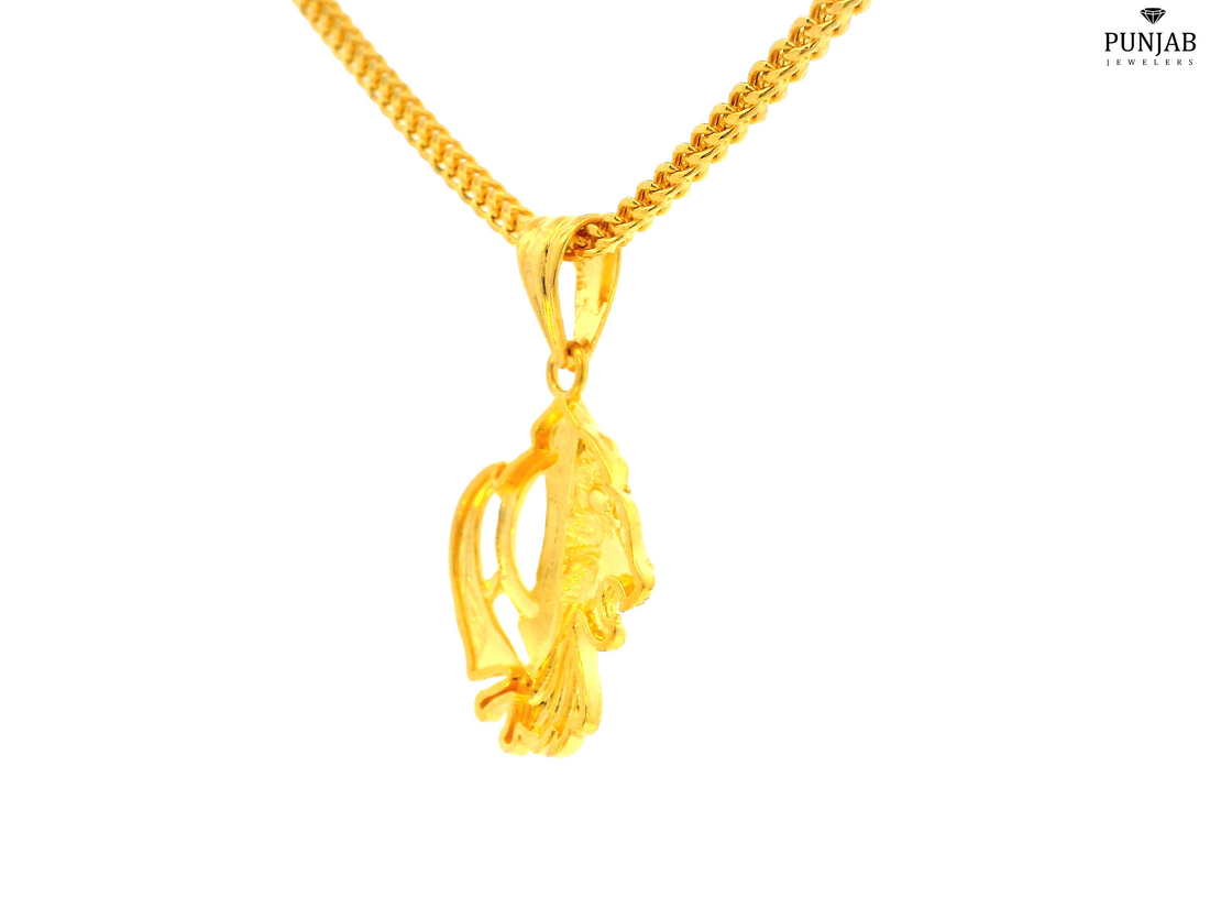 22K Yellow Gold Khanda Symbol Pendant with Lion Head Design