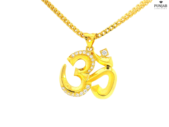 22K Yellow Gold OM Symbol Pendant with Cubic Zirconia