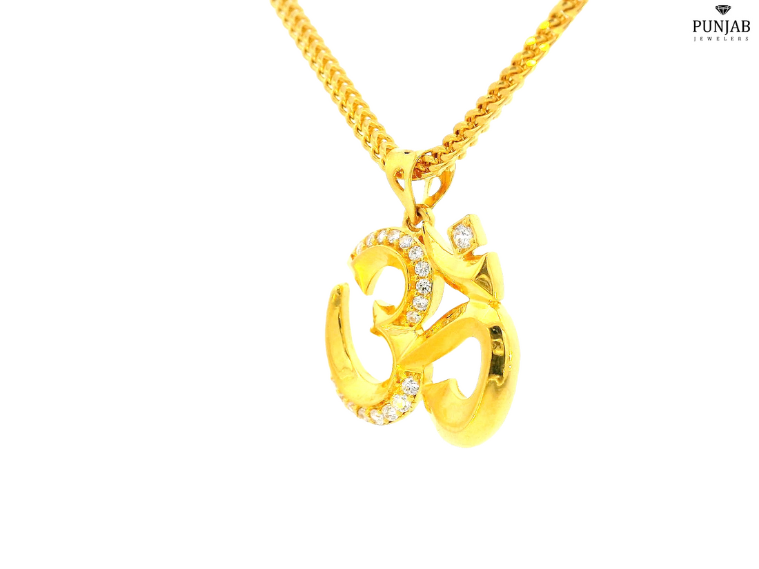 22K Yellow Gold OM Symbol Pendant with Cubic Zirconia