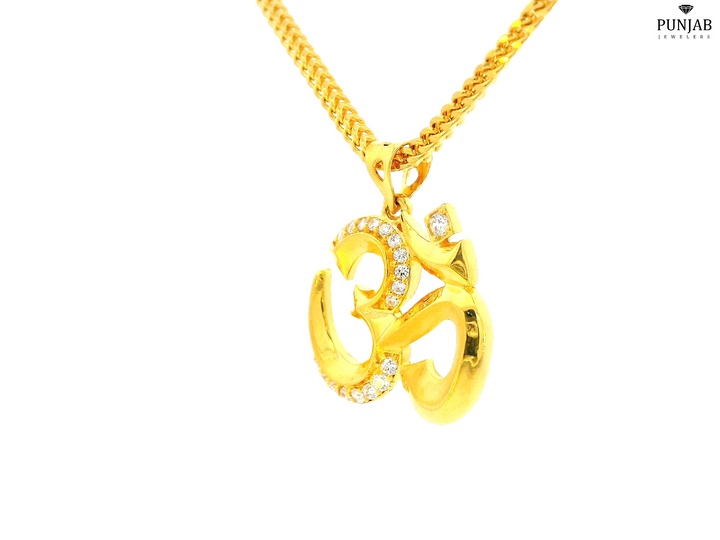 22K Yellow Gold OM Symbol Pendant with Cubic Zirconia