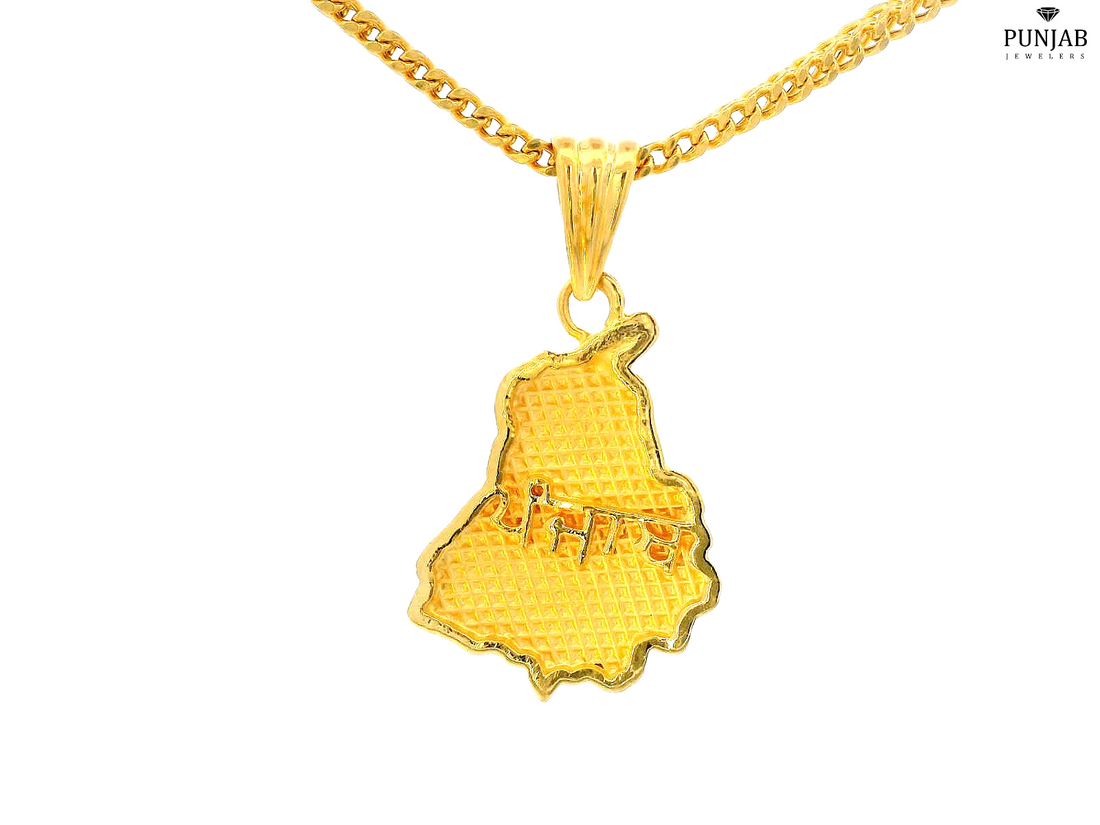 22K Yellow Gold Pendant with Punjab Map Design