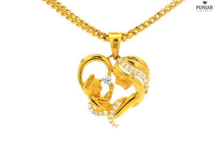 22K Yellow Gold Mother and Child Pendant with Cubic Zirconia Accents