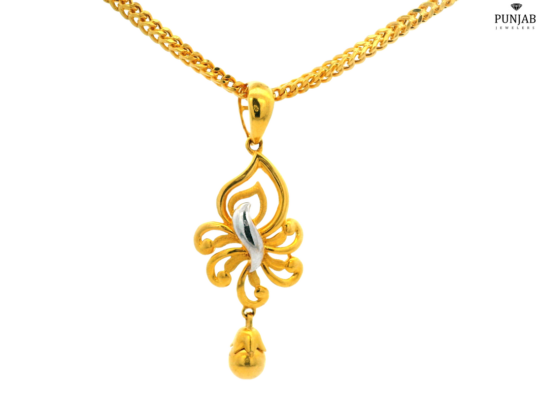 22K Yellow and White Gold Dual-Tone Pendant with Hanging Charm