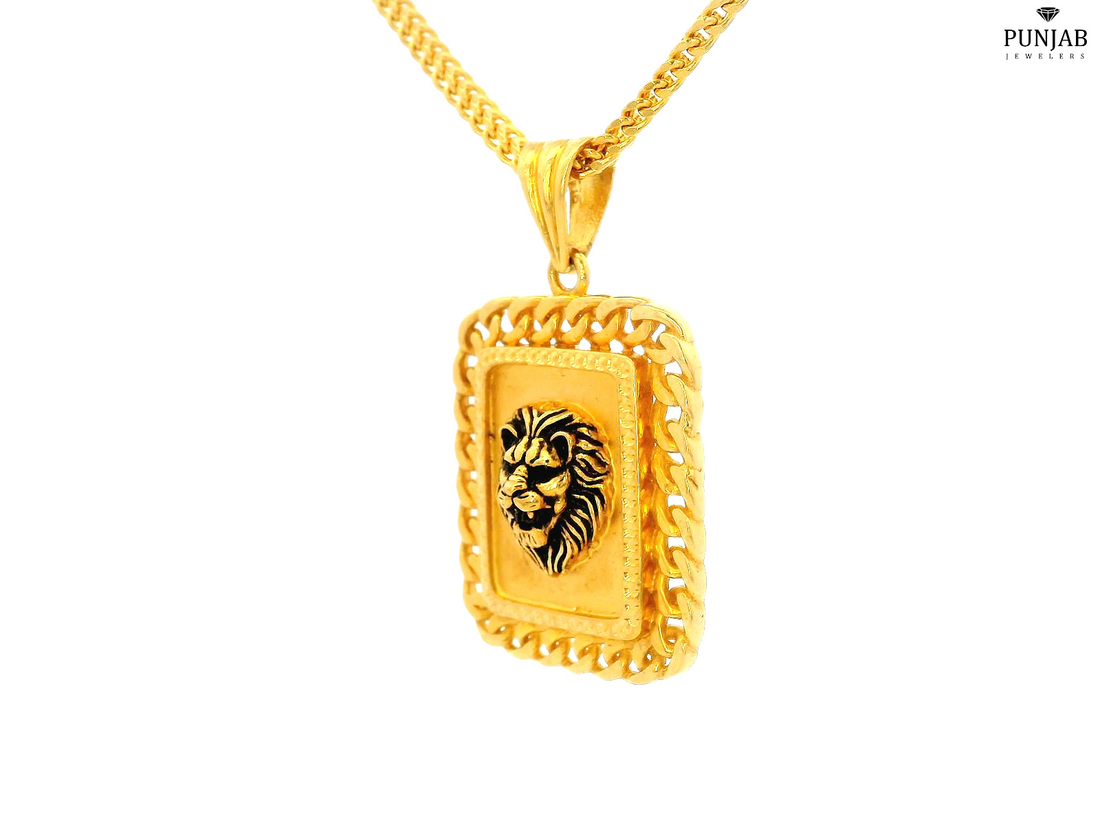 22K Yellow Gold Lion Head Pendant in Rectangular Design