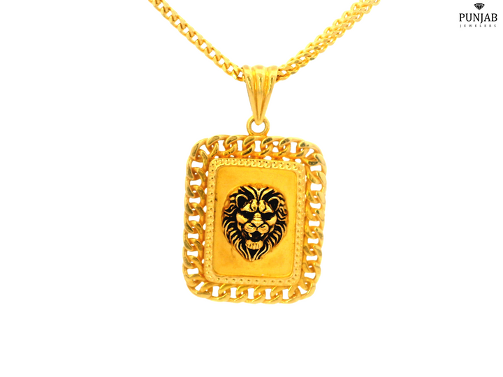 22K Yellow Gold Lion Head Pendant in Rectangular Design