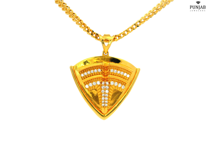 22K Yellow Gold Triangular Pendant with Cubic Zirconia Accents