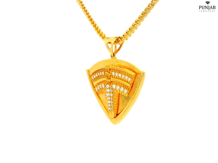 22K Yellow Gold Triangular Pendant with Cubic Zirconia Accents