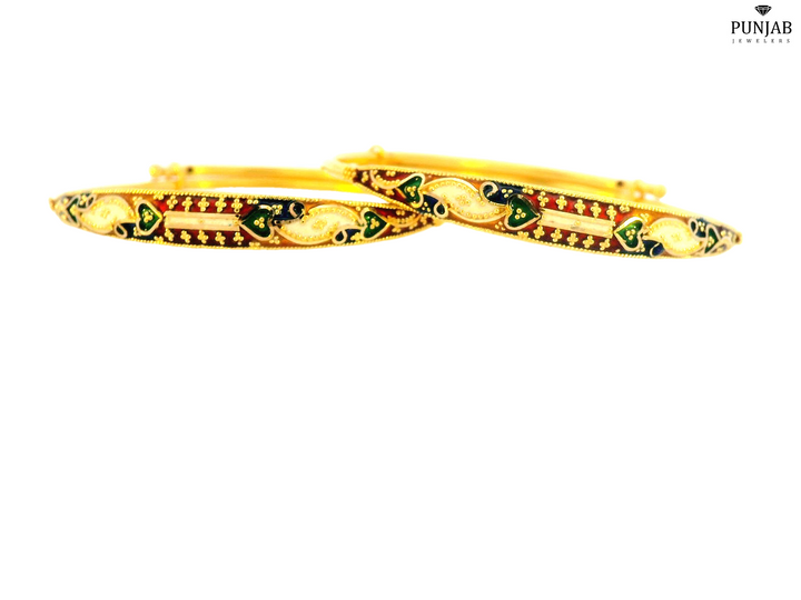 22K Yellow Gold Meenakari Bangles with Vibrant Multicolor Design