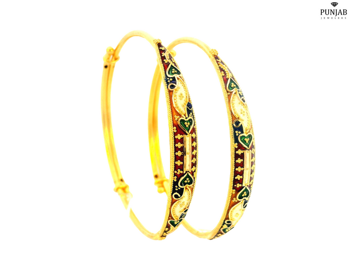 22K Yellow Gold Meenakari Bangles with Vibrant Multicolor Design