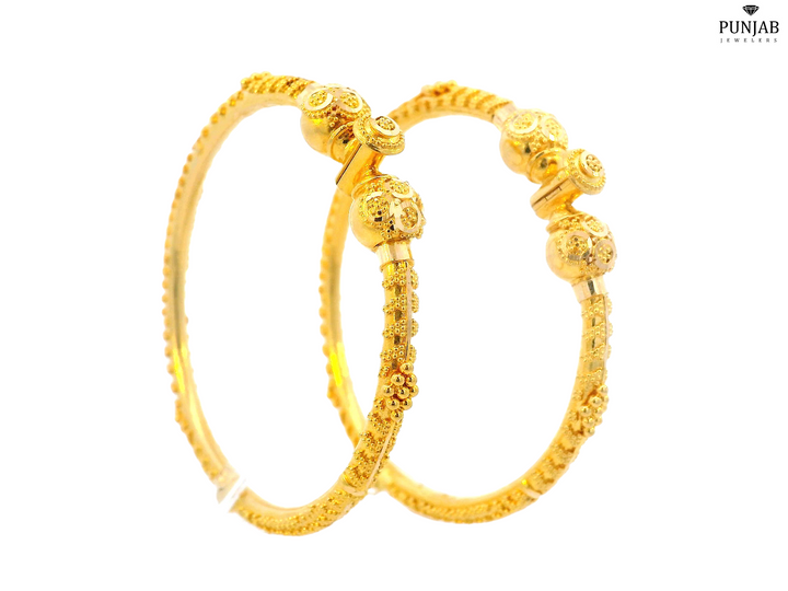 22K Yellow Gold Screw Bangles with Intricate Detailing